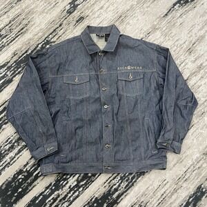VTG Rocawear Men's Y2K Jacket 3XL Blue Jean Heavy Duty Denim Hip Hop 90s Trucker